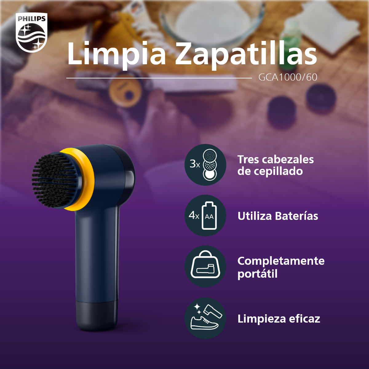 Limpia Zapatillas GCA1000/60 Portatil Philips