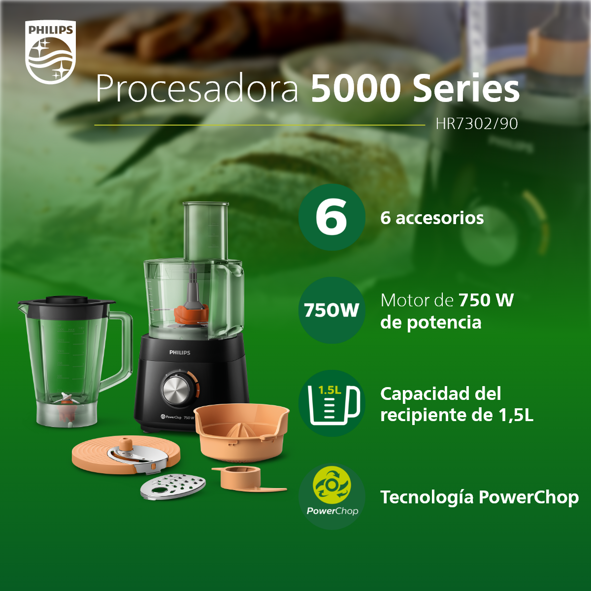 Procesador De Alimentos Philips Hr7302/90 750w Con Licuadora