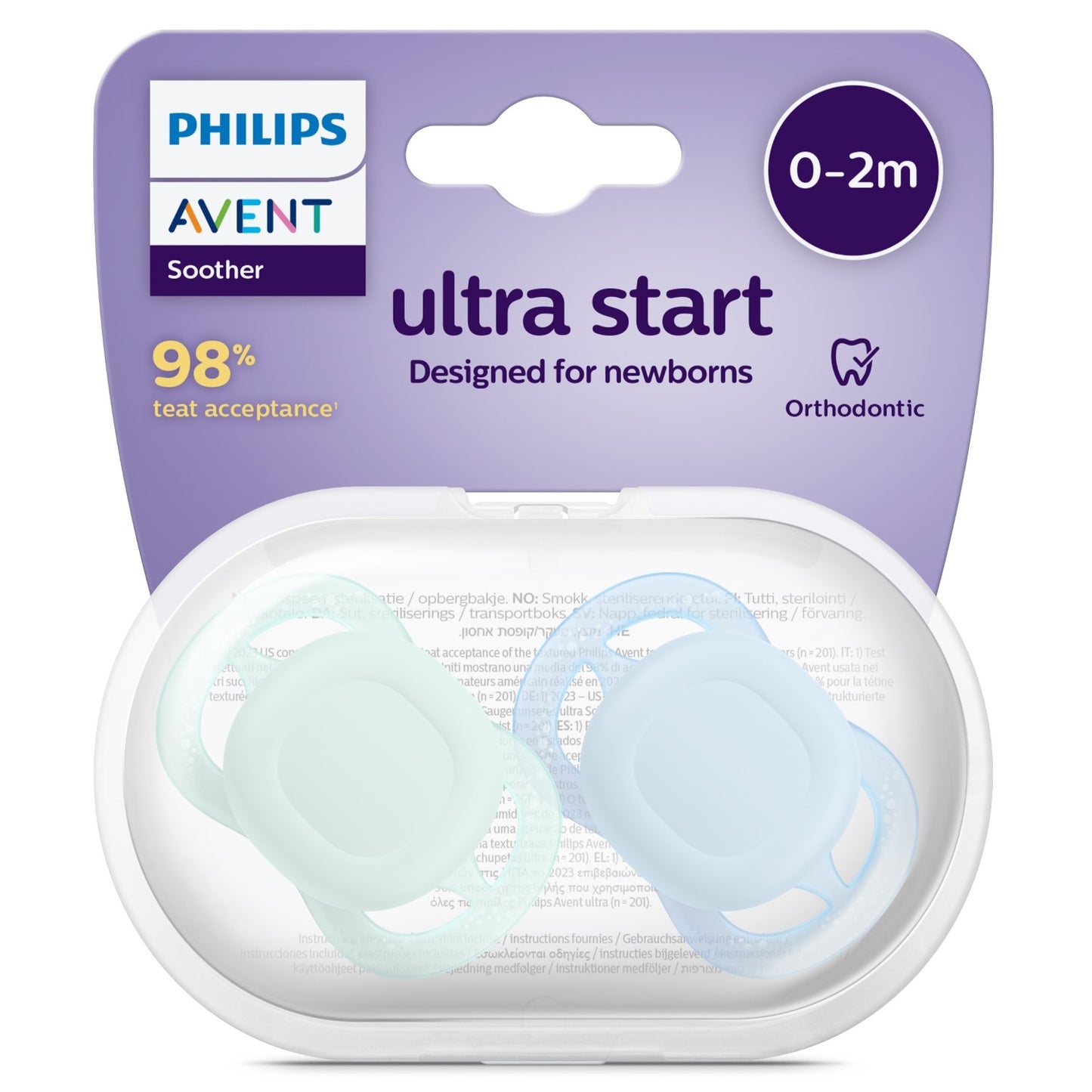 2 Chupetes Avent Ultra Start de 0-2m Verde-Azul SCF075/02